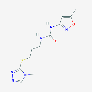 molecular formula C11H16N6O2S B2420249 1-(3-((4-methyl-4H-1,2,4-triazol-3-yl)thio)propyl)-3-(5-methylisoxazol-3-yl)urea CAS No. 900009-50-9