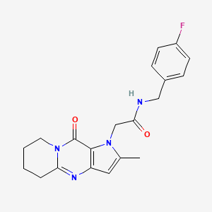 molecular formula C20H21FN4O2 B2420274 N-[(4-fluorophenyl)methyl]-2-{5-methyl-2-oxo-1,4,8-triazatricyclo[7.4.0.0^{3,7}]trideca-3(7),5,8-trien-4-yl}acetamide CAS No. 1775309-87-9