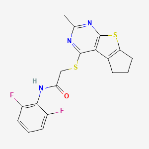 molecular formula C18H15F2N3OS2 B2420368 N-(2,6-difluorophenyl)-2-({10-methyl-7-thia-9,11-diazatricyclo[6.4.0.0^{2,6}]dodeca-1(8),2(6),9,11-tetraen-12-yl}sulfanyl)acetamide CAS No. 670270-84-5