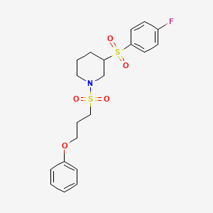 molecular formula C20H24FNO5S2 B2420389 3-((4-Fluorophenyl)sulfonyl)-1-((3-phenoxypropyl)sulfonyl)piperidine CAS No. 1797629-74-3