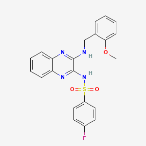 molecular formula C22H19FN4O3S B2420402 4-fluoro-N-(3-((2-methoxybenzyl)amino)quinoxalin-2-yl)benzenesulfonamide CAS No. 714945-29-6