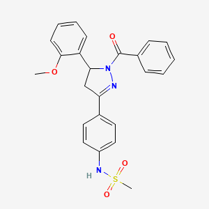 molecular formula C24H23N3O4S B2420419 N-{4-[1-benzoyl-5-(2-methoxyphenyl)-4,5-dihydro-1H-pyrazol-3-yl]phenyl}methanesulfonamide 