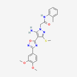 molecular formula C23H24N6O4S B2420497 2-(5-amino-4-(3-(3,4-dimethoxyphenyl)-1,2,4-oxadiazol-5-yl)-3-(methylthio)-1H-pyrazol-1-yl)-N-(o-tolyl)acetamide CAS No. 1019098-86-2