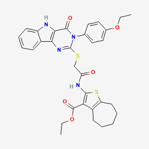 molecular formula C32H32N4O5S2 B2420549 ethyl 2-(2-{[3-(4-ethoxyphenyl)-4-oxo-3H,4H,5H-pyrimido[5,4-b]indol-2-yl]sulfanyl}acetamido)-4H,5H,6H,7H,8H-cyclohepta[b]thiophene-3-carboxylate CAS No. 536708-53-9