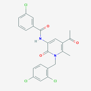 molecular formula C22H17Cl3N2O3 B2420572 N-[5-acetyl-1-(2,4-dichlorobenzyl)-6-methyl-2-oxo-1,2-dihydro-3-pyridinyl]-3-chlorobenzenecarboxamide CAS No. 338775-01-2