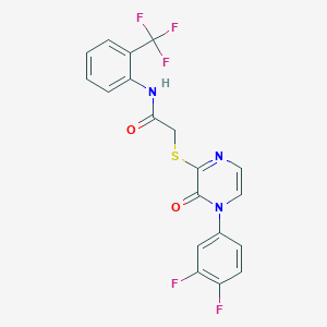 2-((4-(3,4-difluorophenyl)-3-oxo-3,4-dihydropyrazin-2-yl)thio)-N-(2-(trifluoromethyl)phenyl)acetamide