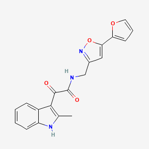 molecular formula C19H15N3O4 B2420633 N-((5-(furan-2-yl)isoxazol-3-yl)methyl)-2-(2-methyl-1H-indol-3-yl)-2-oxoacetamide CAS No. 1105205-37-5
