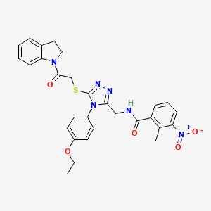 molecular formula C29H28N6O5S B2420761 N-((4-(4-ethoxyphenyl)-5-((2-(indolin-1-yl)-2-oxoethyl)thio)-4H-1,2,4-triazol-3-yl)methyl)-2-methyl-3-nitrobenzamide CAS No. 394226-82-5