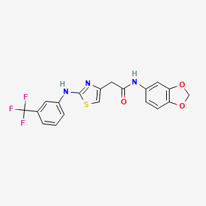 molecular formula C19H14F3N3O3S B2420772 N-(benzo[d][1,3]dioxol-5-yl)-2-(2-((3-(trifluoromethyl)phenyl)amino)thiazol-4-yl)acetamide CAS No. 1170255-04-5