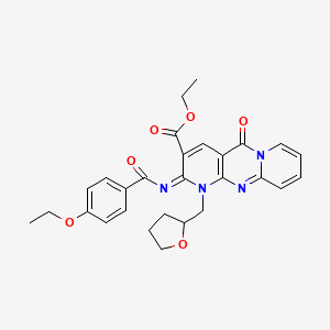 molecular formula C28H28N4O6 B2420793 ethyl 6-(4-ethoxybenzoyl)imino-2-oxo-7-(oxolan-2-ylmethyl)-1,7,9-triazatricyclo[8.4.0.03,8]tetradeca-3(8),4,9,11,13-pentaene-5-carboxylate CAS No. 534580-63-7