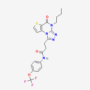 molecular formula C21H20F3N5O3S B2420795 3-(4-butyl-5-oxo-4,5-dihydrothieno[2,3-e][1,2,4]triazolo[4,3-a]pyrimidin-1-yl)-N-[4-(trifluoromethoxy)phenyl]propanamide CAS No. 1223846-40-9