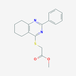 molecular formula C17H18N2O2S B2420848 Methyl 2-[(2-phenyl-5,6,7,8-tetrahydroquinazolin-4-yl)sulfanyl]acetate CAS No. 107466-59-1