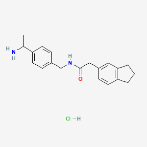 molecular formula C20H25ClN2O B2420865 N-[[4-(1-Aminoethyl)phenyl]methyl]-2-(2,3-dihydro-1H-inden-5-yl)acetamide;hydrochloride CAS No. 2445790-91-8