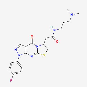 molecular formula C20H23FN6O2S B2420925 N-(3-(dimethylamino)propyl)-2-(1-(4-fluorophenyl)-4-oxo-1,4,6,7-tetrahydropyrazolo[3,4-d]thiazolo[3,2-a]pyrimidin-6-yl)acetamide CAS No. 941958-05-0