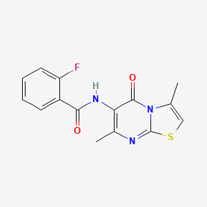 molecular formula C15H12FN3O2S B2420932 N-{3,7-dimethyl-5-oxo-5H-[1,3]thiazolo[3,2-a]pyrimidin-6-yl}-2-fluorobenzamide CAS No. 946305-47-1