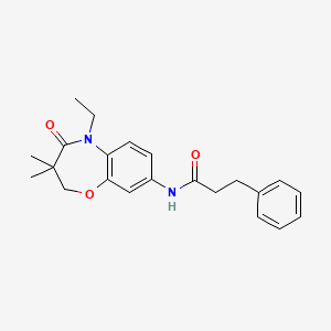 molecular formula C22H26N2O3 B2420963 N-(5-ethyl-3,3-dimethyl-4-oxo-2,3,4,5-tetrahydrobenzo[b][1,4]oxazepin-8-yl)-3-phenylpropanamide CAS No. 921793-51-3
