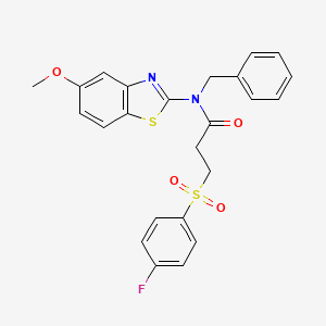 molecular formula C24H21FN2O4S2 B2420967 N-benzyl-3-((4-fluorophenyl)sulfonyl)-N-(5-methoxybenzo[d]thiazol-2-yl)propanamide CAS No. 899963-76-9