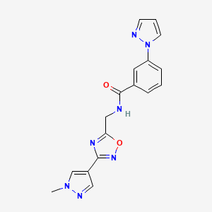 molecular formula C17H15N7O2 B2421010 N-((3-(1-methyl-1H-pyrazol-4-yl)-1,2,4-oxadiazol-5-yl)methyl)-3-(1H-pyrazol-1-yl)benzamide CAS No. 2034385-09-4