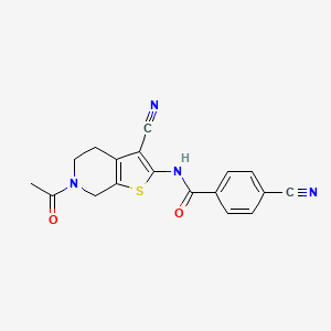 molecular formula C18H14N4O2S B2421015 N-(6-acetyl-3-cyano-4,5,6,7-tetrahydrothieno[2,3-c]pyridin-2-yl)-4-cyanobenzamide CAS No. 864858-59-3