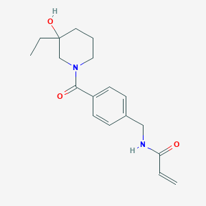 molecular formula C18H24N2O3 B2421040 N-[[4-(3-Ethyl-3-hydroxypiperidine-1-carbonyl)phenyl]methyl]prop-2-enamide CAS No. 2200500-67-8