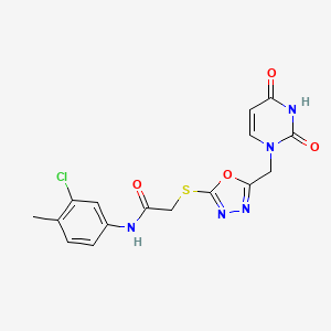 molecular formula C16H14ClN5O4S B2421071 N-(3-chloro-4-methylphenyl)-2-((5-((2,4-dioxo-3,4-dihydropyrimidin-1(2H)-yl)methyl)-1,3,4-oxadiazol-2-yl)thio)acetamide CAS No. 1091393-16-6