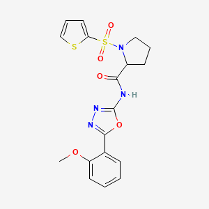 molecular formula C18H18N4O5S2 B2421129 N-(5-(2-methoxyphenyl)-1,3,4-oxadiazol-2-yl)-1-(thiophen-2-ylsulfonyl)pyrrolidine-2-carboxamide CAS No. 1097191-14-4