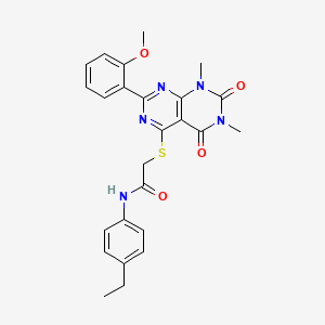 molecular formula C25H25N5O4S B2421136 N-(4-ethylphenyl)-2-((2-(2-methoxyphenyl)-6,8-dimethyl-5,7-dioxo-5,6,7,8-tetrahydropyrimido[4,5-d]pyrimidin-4-yl)thio)acetamide CAS No. 893913-91-2