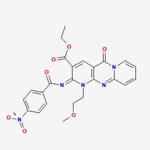 molecular formula C24H21N5O7 B2421166 ethyl 7-(2-methoxyethyl)-6-(4-nitrobenzoyl)imino-2-oxo-1,7,9-triazatricyclo[8.4.0.03,8]tetradeca-3(8),4,9,11,13-pentaene-5-carboxylate CAS No. 534577-82-7