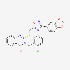 molecular formula C25H17ClN4O4S B2421169 2-(((3-(benzo[d][1,3]dioxol-5-yl)-1,2,4-oxadiazol-5-yl)methyl)thio)-3-(2-chlorobenzyl)quinazolin-4(3H)-one CAS No. 2034206-45-4