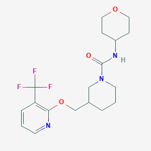 molecular formula C18H24F3N3O3 B2421224 N-(oxan-4-yl)-3-({[3-(trifluoromethyl)pyridin-2-yl]oxy}methyl)piperidine-1-carboxamide CAS No. 2380040-62-8