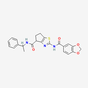 2-(benzo[d][1,3]dioxole-5-carboxamido)-N-(1-phenylethyl)-5,6-dihydro-4H-cyclopenta[d]thiazole-4-carboxamide