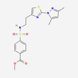 molecular formula C18H20N4O4S2 B2421252 methyl 4-({2-[2-(3,5-dimethyl-1H-pyrazol-1-yl)-1,3-thiazol-4-yl]ethyl}sulfamoyl)benzoate CAS No. 1421516-46-2