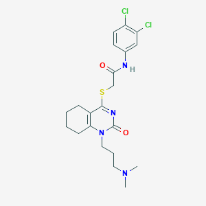 molecular formula C21H26Cl2N4O2S B2421278 N-(3,4-dichlorophenyl)-2-((1-(3-(dimethylamino)propyl)-2-oxo-1,2,5,6,7,8-hexahydroquinazolin-4-yl)thio)acetamide CAS No. 899749-64-5