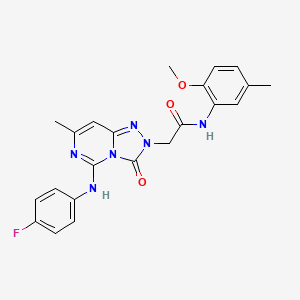 molecular formula C22H21FN6O3 B2421303 2-{5-[(4-fluorophenyl)amino]-7-methyl-3-oxo-2H,3H-[1,2,4]triazolo[4,3-c]pyrimidin-2-yl}-N-(2-methoxy-5-methylphenyl)acetamide CAS No. 1251574-10-3