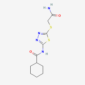 molecular formula C11H16N4O2S2 B2421333 N-{5-[(carbamoylmethyl)sulfanyl]-1,3,4-thiadiazol-2-yl}cyclohexanecarboxamide CAS No. 868972-80-9