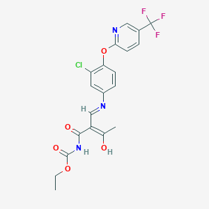 molecular formula C20H17ClF3N3O5 B2421356 ethyl N-[(2Z)-2-{[(3-chloro-4-{[5-(trifluoromethyl)pyridin-2-yl]oxy}phenyl)amino]methylidene}-3-oxobutanoyl]carbamate CAS No. 338770-16-4