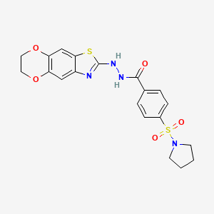molecular formula C20H20N4O5S2 B2421378 N'-(6,7-dihydro-[1,4]dioxino[2,3-f][1,3]benzothiazol-2-yl)-4-pyrrolidin-1-ylsulfonylbenzohydrazide CAS No. 851988-66-4