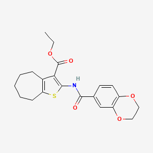 molecular formula C21H23NO5S B2421425 ethyl 2-(2,3-dihydro-1,4-benzodioxine-6-amido)-4H,5H,6H,7H,8H-cyclohepta[b]thiophene-3-carboxylate CAS No. 477556-29-9