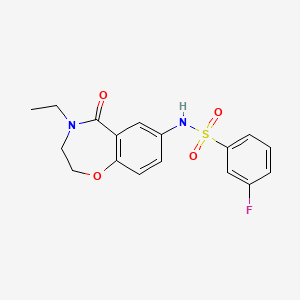 molecular formula C17H17FN2O4S B2421468 N-(4-ethyl-5-oxo-2,3,4,5-tetrahydrobenzo[f][1,4]oxazepin-7-yl)-3-fluorobenzenesulfonamide CAS No. 922062-48-4