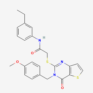 molecular formula C24H23N3O3S2 B2421514 N-(3-ethylphenyl)-2-({3-[(4-methoxyphenyl)methyl]-4-oxo-3H,4H-thieno[3,2-d]pyrimidin-2-yl}sulfanyl)acetamide CAS No. 1252816-10-6