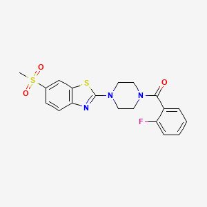 molecular formula C19H18FN3O3S2 B2421606 (2-Fluorophenyl)(4-(6-(methylsulfonyl)benzo[d]thiazol-2-yl)piperazin-1-yl)methanone CAS No. 941981-66-4