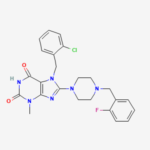 molecular formula C24H24ClFN6O2 B2421608 7-(2-chlorobenzyl)-8-(4-(2-fluorobenzyl)piperazin-1-yl)-3-methyl-1H-purine-2,6(3H,7H)-dione CAS No. 898464-01-2