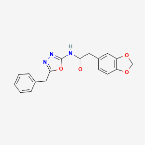 molecular formula C18H15N3O4 B2421610 2-(2H-1,3-benzodioxol-5-yl)-N-(5-benzyl-1,3,4-oxadiazol-2-yl)acetamide CAS No. 954619-41-1