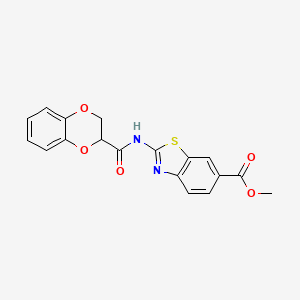 molecular formula C18H14N2O5S B2421679 Methyl 2-(2,3-dihydrobenzo[b][1,4]dioxine-2-carboxamido)benzo[d]thiazole-6-carboxylate CAS No. 864860-61-7