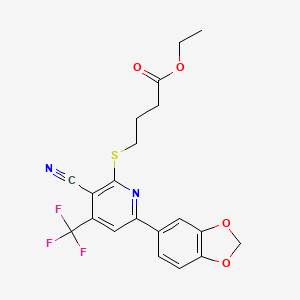 Ethyl 4-[6-(1,3-benzodioxol-5-yl)-3-cyano-4-(trifluoromethyl)pyridin-2-yl]sulfanylbutanoate