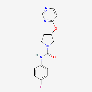 molecular formula C15H15FN4O2 B2421715 N-(4-fluorophenyl)-3-(pyrimidin-4-yloxy)pyrrolidine-1-carboxamide CAS No. 2034396-47-7