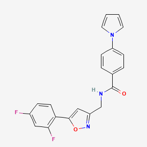 molecular formula C21H15F2N3O2 B2421747 N-((5-(2,4-difluorophenyl)isoxazol-3-yl)methyl)-4-(1H-pyrrol-1-yl)benzamide CAS No. 1208688-93-0