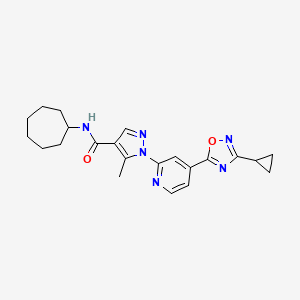 molecular formula C22H26N6O2 B2421753 N-cycloheptyl-1-[4-(3-cyclopropyl-1,2,4-oxadiazol-5-yl)pyridin-2-yl]-5-methyl-1H-pyrazole-4-carboxamide CAS No. 1251708-88-9