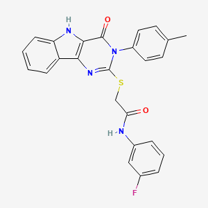 molecular formula C25H19FN4O2S B2421758 N-(3-fluorophenyl)-2-{[3-(4-methylphenyl)-4-oxo-3H,4H,5H-pyrimido[5,4-b]indol-2-yl]sulfanyl}acetamide CAS No. 536704-81-1