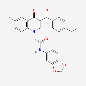 molecular formula C28H24N2O5 B2421762 N-(2H-1,3-benzodioxol-5-yl)-2-[3-(4-ethylbenzoyl)-6-methyl-4-oxo-1,4-dihydroquinolin-1-yl]acetamide CAS No. 895645-13-3